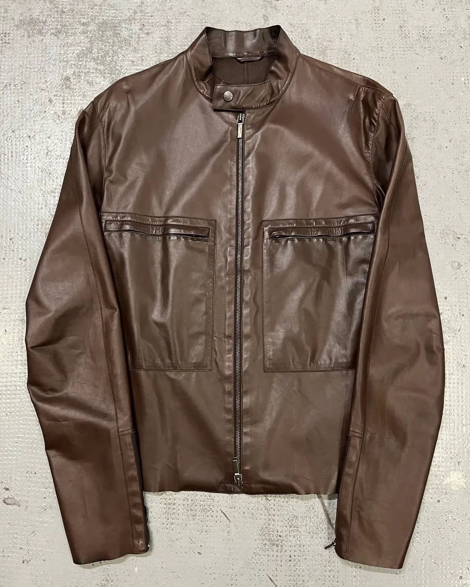 2010s Jil Sander Brown Leather Minimalist Jacket auvYpjW 0