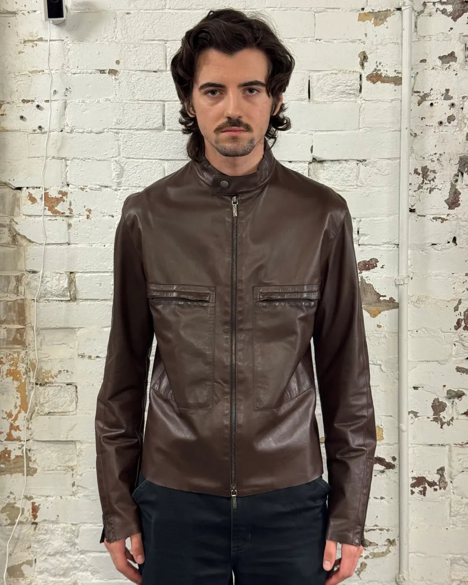 2010s Jil Sander Brown Leather Minimalist Jacket auvYpjW 1