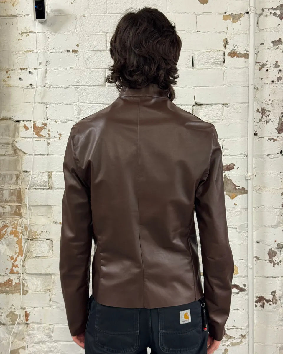 2010s Jil Sander Brown Leather Minimalist Jacket auvYpjW 2