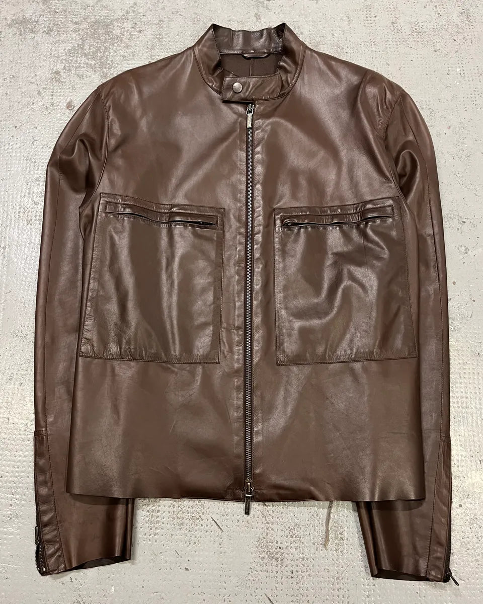 2010s Jil Sander Brown Leather Minimalist Jacket auvYpjW 3