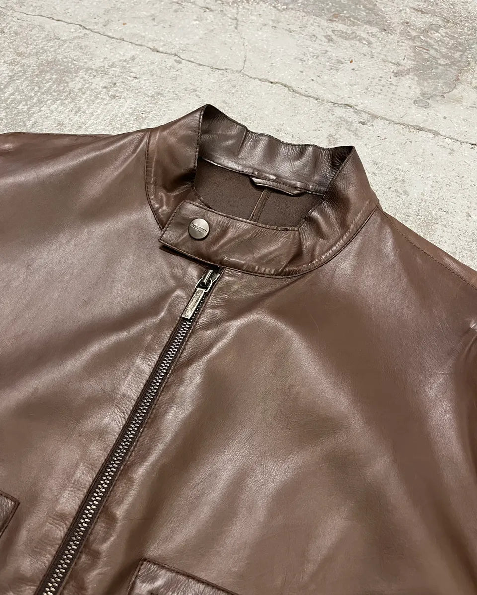 2010s Jil Sander Brown Leather Minimalist Jacket auvYpjW 4