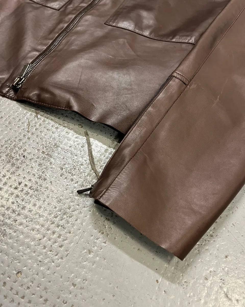 2010s Jil Sander Brown Leather Minimalist Jacket auvYpjW 5