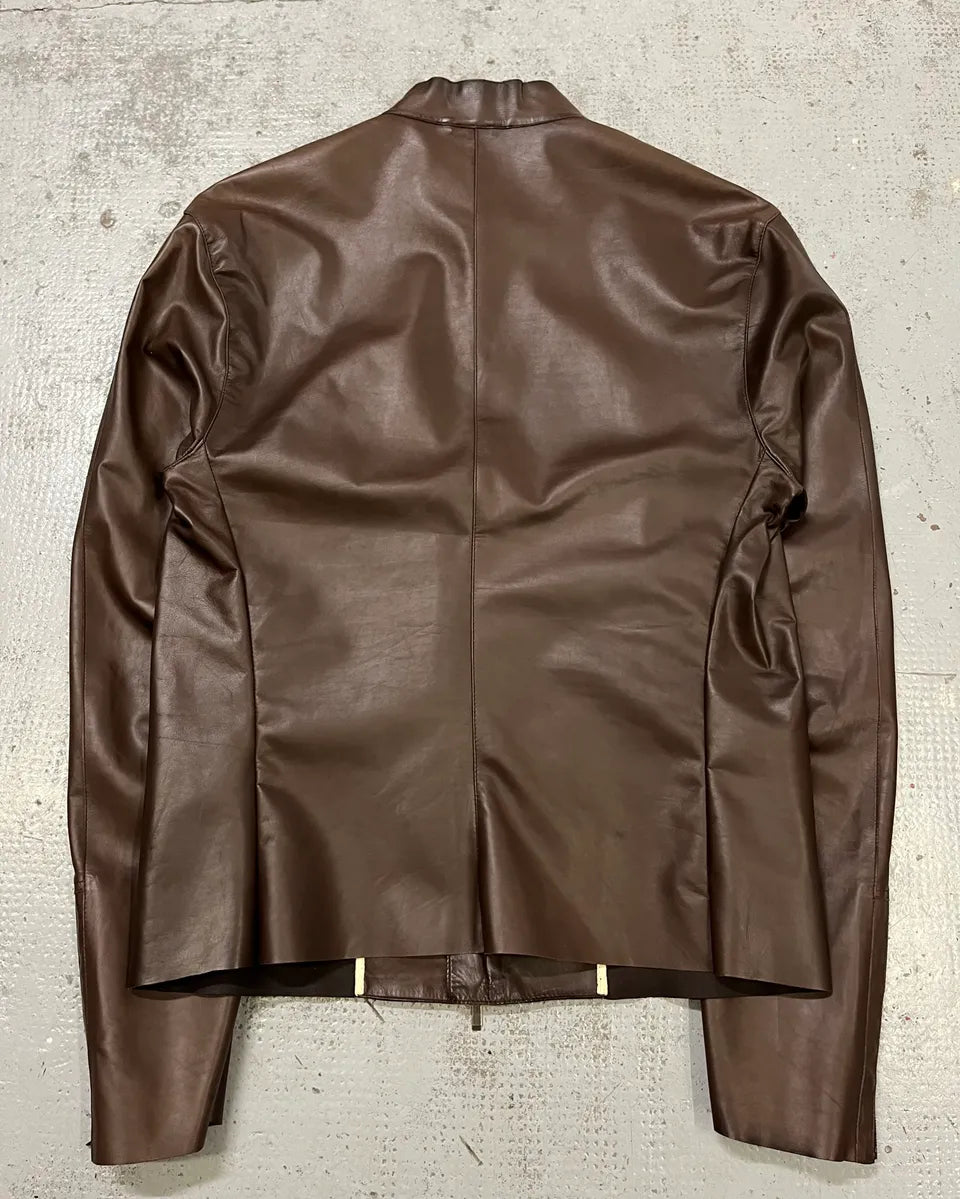 2010s Jil Sander Brown Leather Minimalist Jacket auvYpjW 6