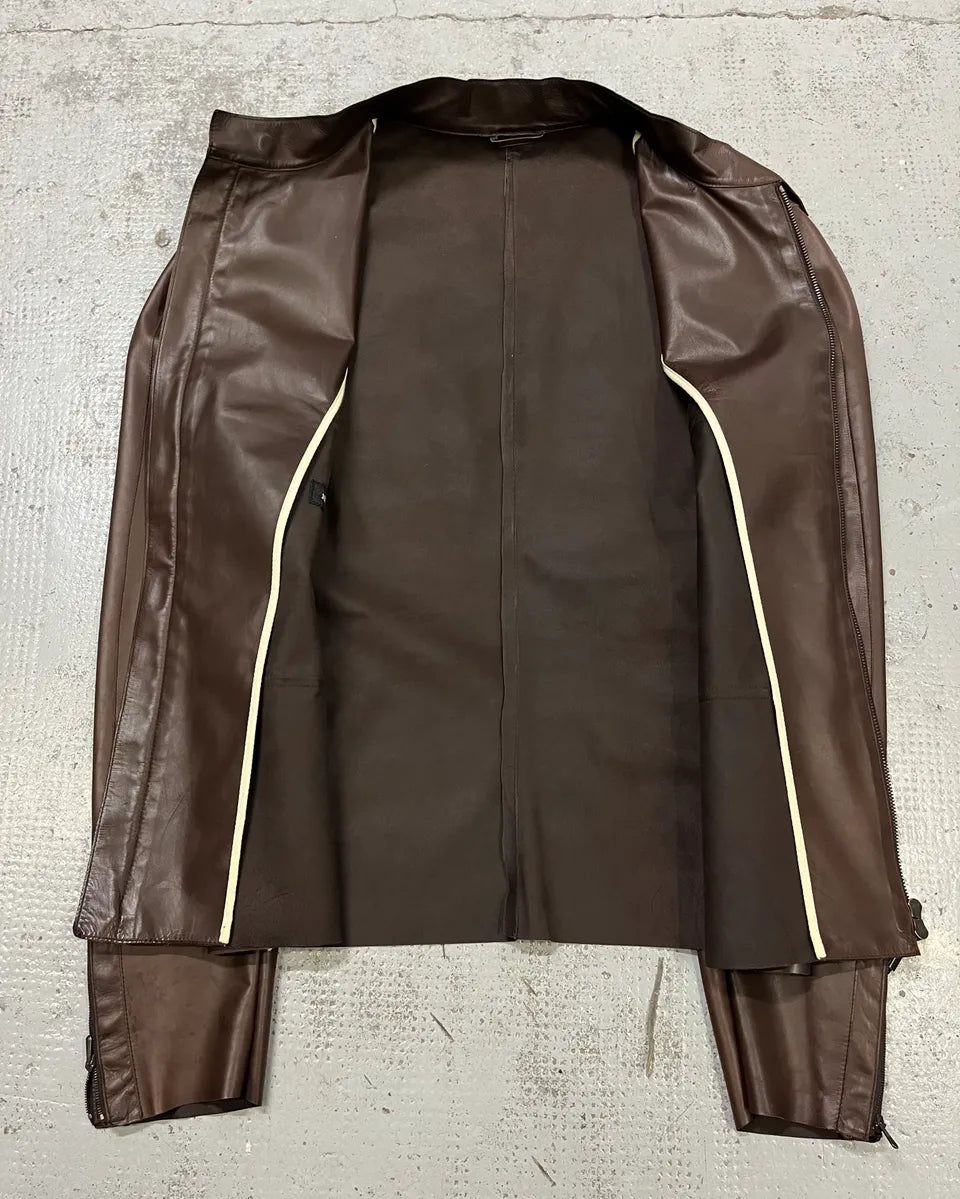 2010s Jil Sander Brown Leather Minimalist Jacket auvYpjW 7