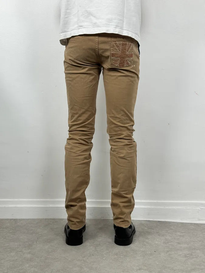 2010s John Galliano Skinny Beige UK Flag Pocket Pants qiOsCug 3