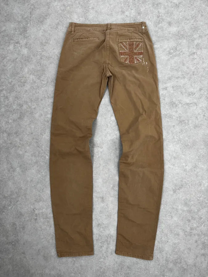 2010s John Galliano Skinny Beige UK Flag Pocket Pants qiOsCug 4