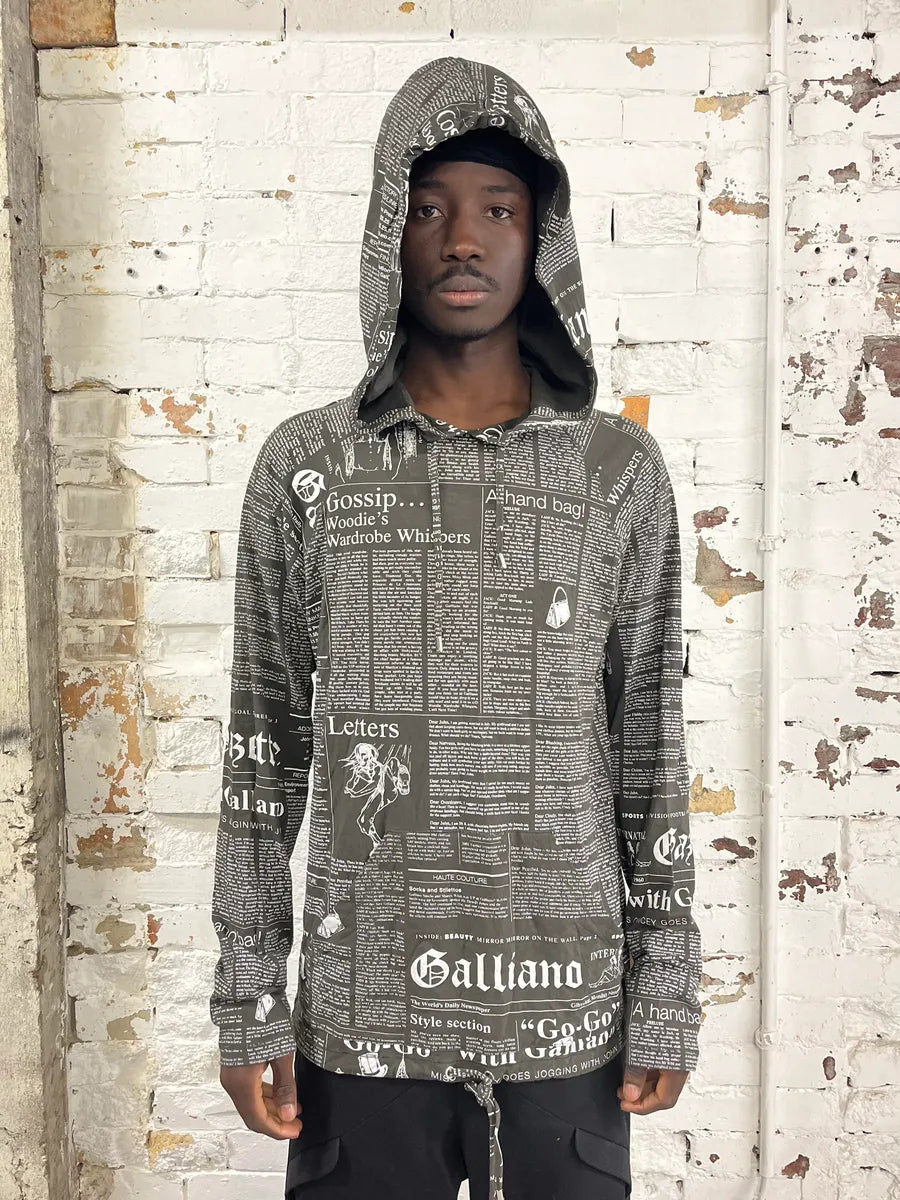 2010s John Galliano Black & White Newspapers Hooded Sweater ihJFYUA 0