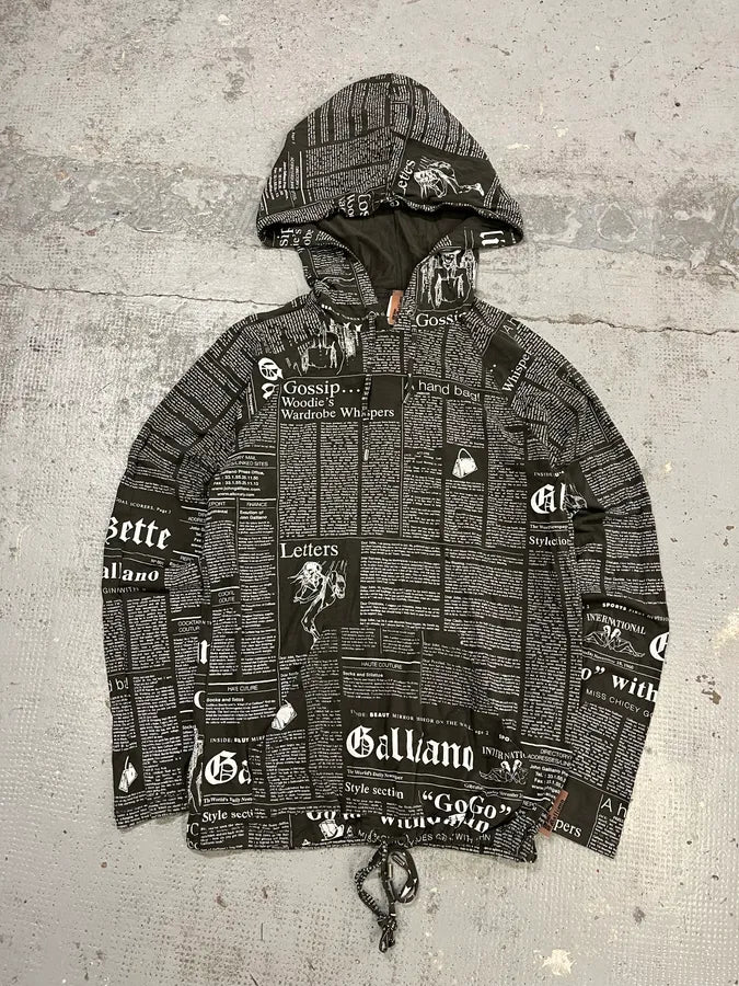 2010s John Galliano Black & White Newspapers Hooded Sweater ihJFYUA 2