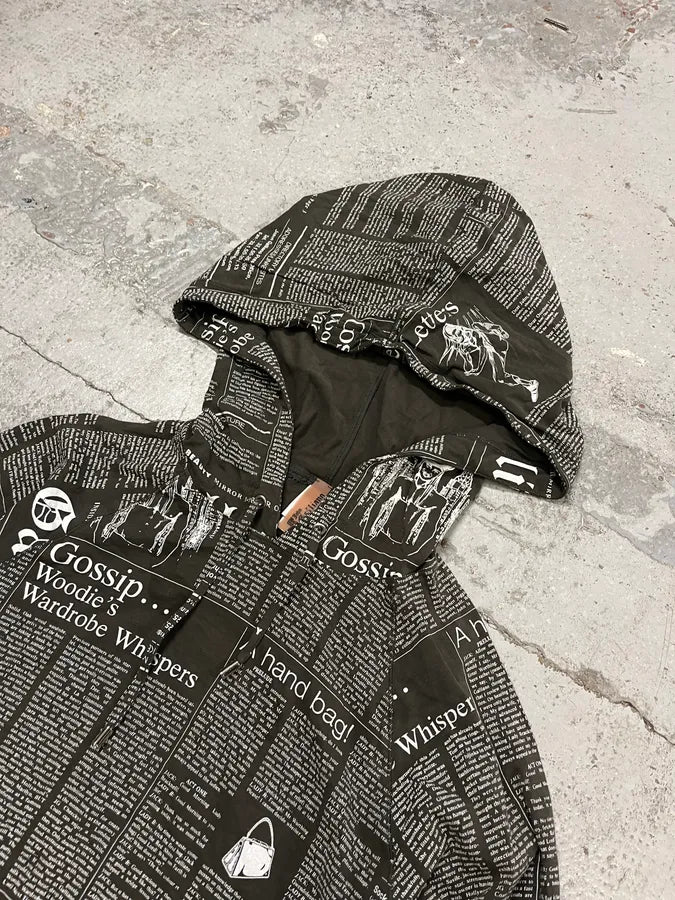 2010s John Galliano Black & White Newspapers Hooded Sweater ihJFYUA 4