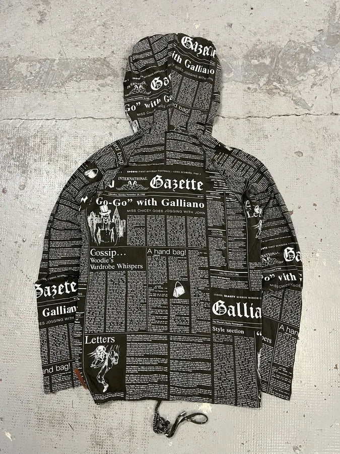 2010s John Galliano Black & White Newspapers Hooded Sweater ihJFYUA 7