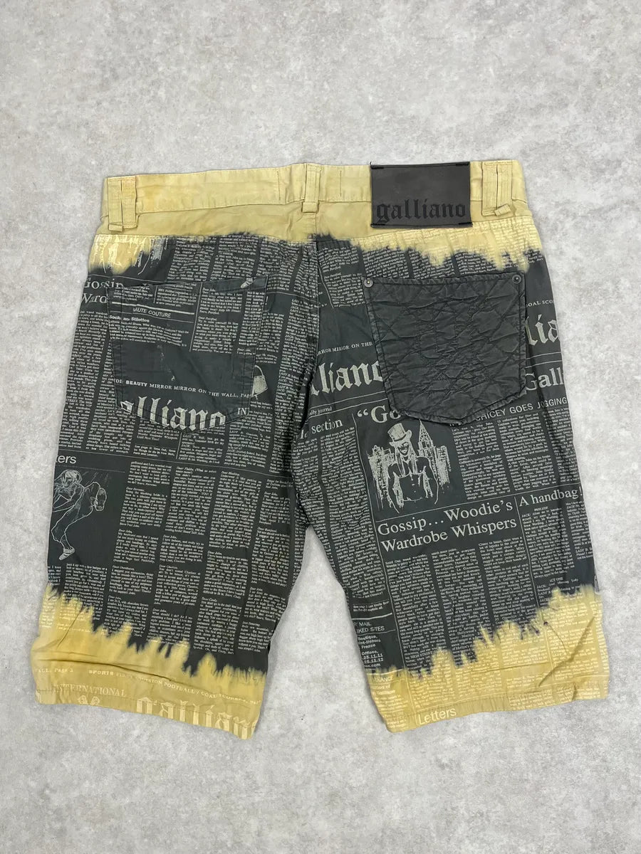 2010s John Galliano Black & Yellow Newspapers Magazine Shorts xaDtPSK 6