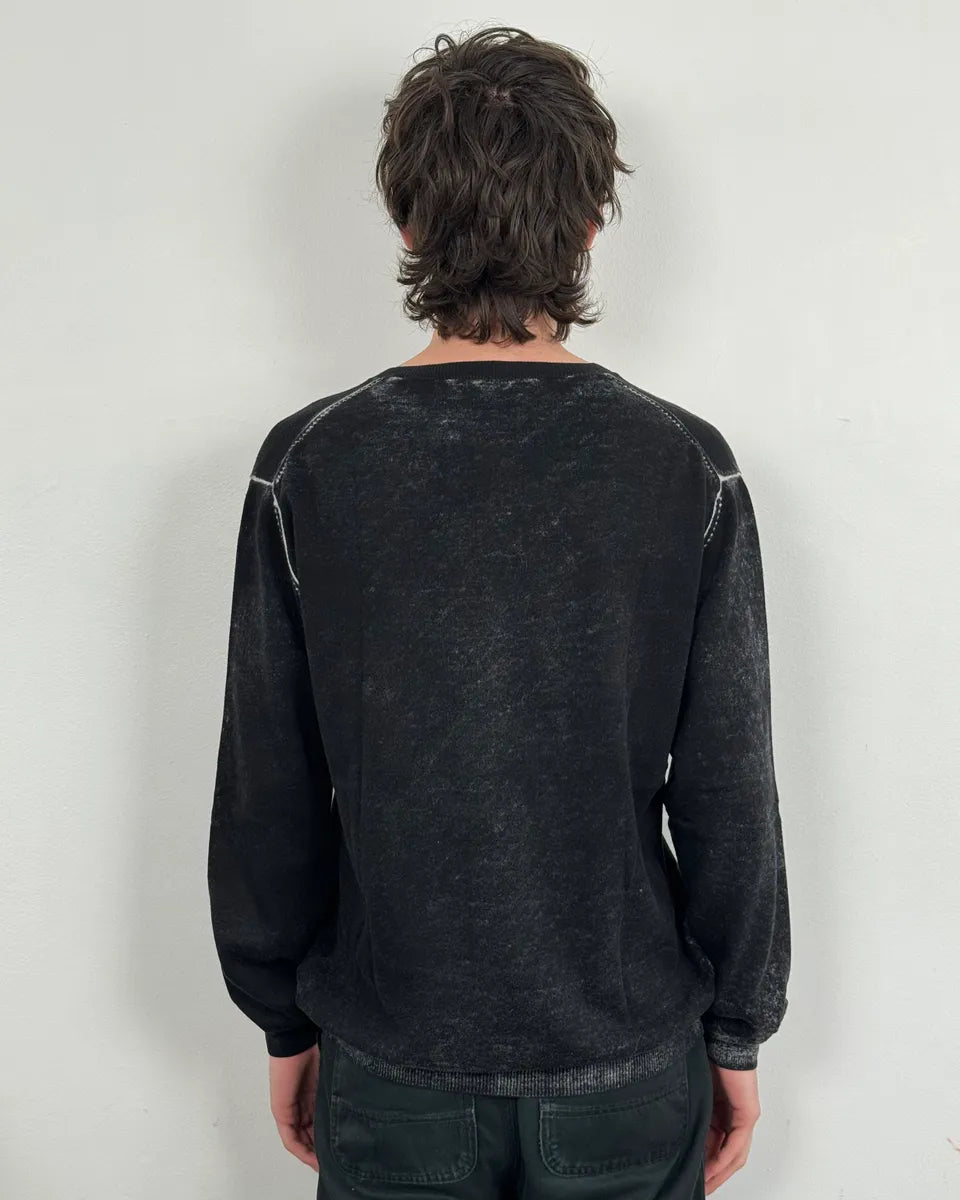 2010s John Galliano Black Eroded White Irregular V Neck Sweater VKVtGhX 2