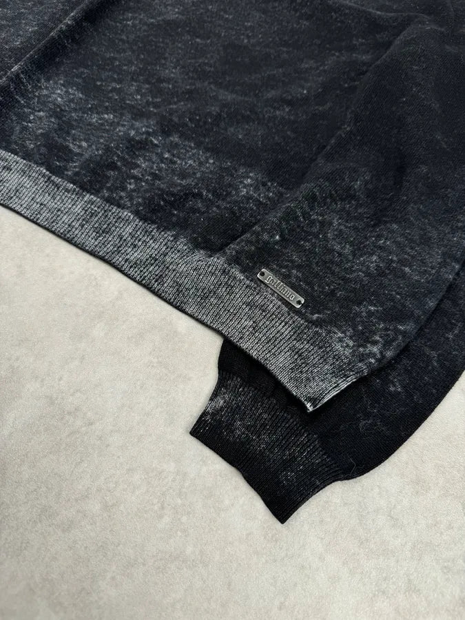 2010s John Galliano Black Eroded White Irregular V Neck Sweater VKVtGhX 5