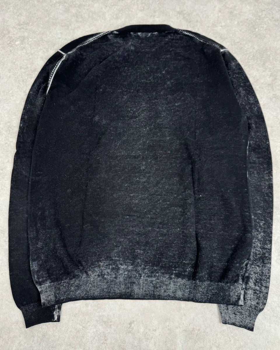 2010s John Galliano Black Eroded White Irregular V Neck Sweater VKVtGhX 6