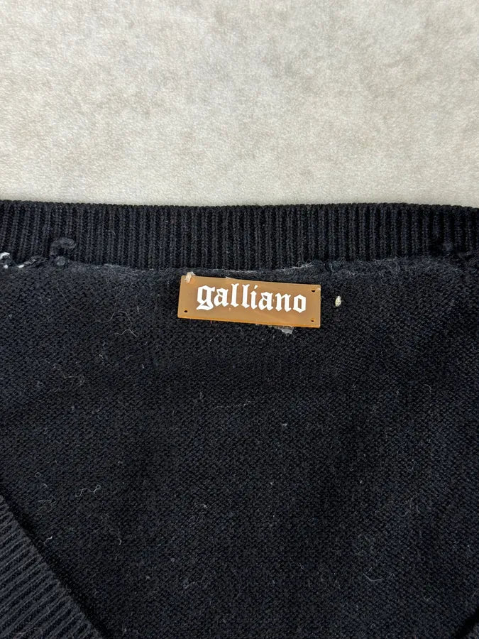 2010s John Galliano Black Eroded White Irregular V Neck Sweater VKVtGhX 7