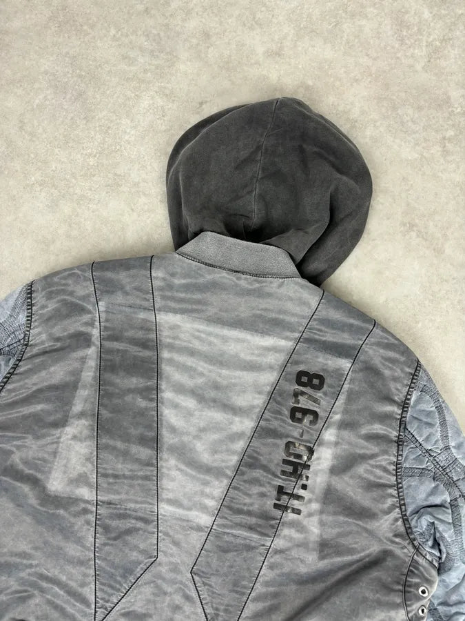 Diesel Hooded Grey Quilted Sleeves Bomber Jacket  WbZLdzS 5