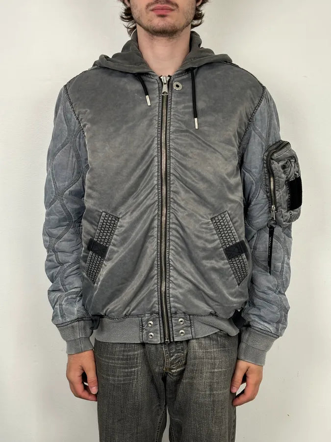 Diesel Hooded Grey Quilted Sleeves Bomber Jacket  WbZLdzS 1
