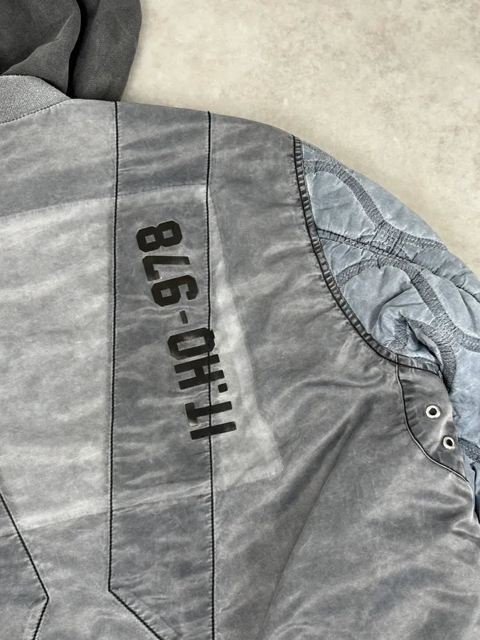 Diesel Hooded Grey Quilted Sleeves Bomber Jacket  WbZLdzS 8