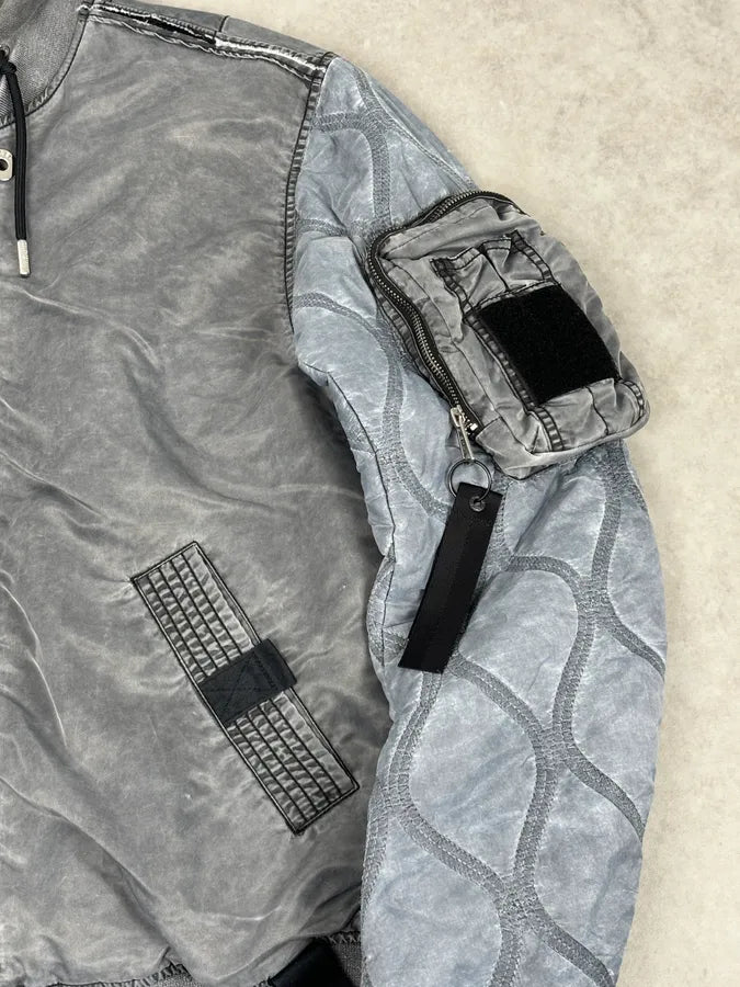 Diesel Hooded Grey Quilted Sleeves Bomber Jacket  WbZLdzS 7
