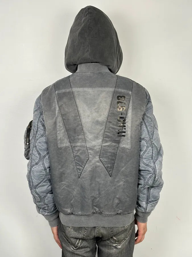 Diesel Hooded Grey Quilted Sleeves Bomber Jacket  WbZLdzS 2