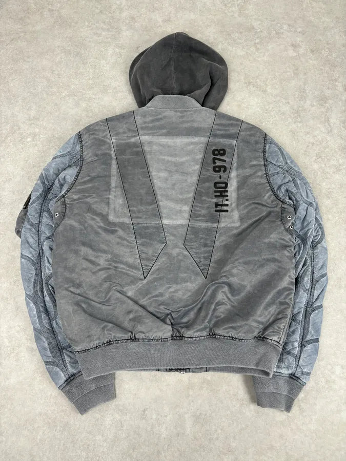 Diesel Hooded Grey Quilted Sleeves Bomber Jacket  WbZLdzS 4