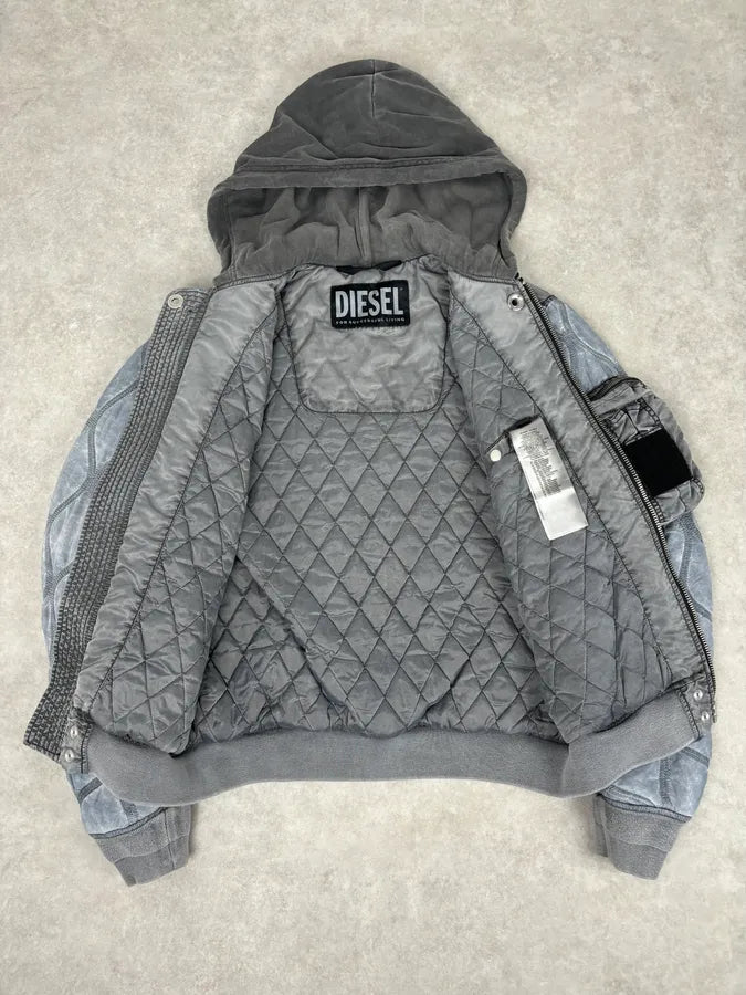 Diesel Hooded Grey Quilted Sleeves Bomber Jacket  WbZLdzS 6