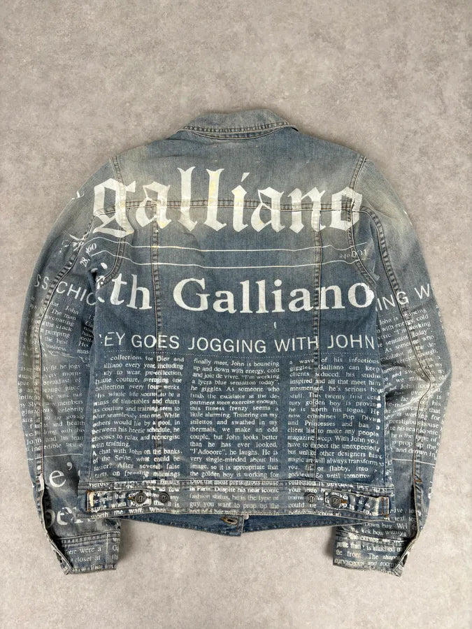 SS2011 John Galliano Blue Gazette Gothic Script Denim Jacket SS2011 John Galliano Blue Gazette Gothic Script Denim Jacket