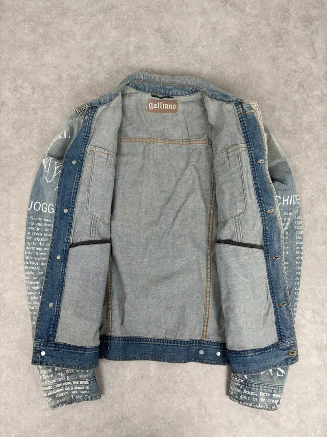 SS2011 John Galliano Blue Gazette Gothic Script Denim Jacket SS2011 John Galliano Blue Gazette Gothic Script Denim Jacket