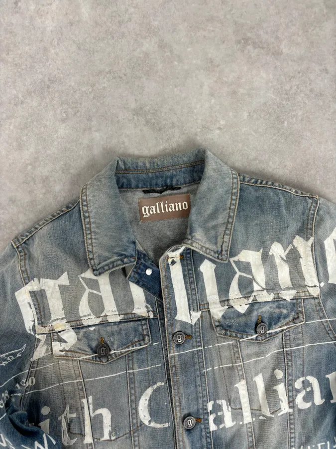 SS2011 John Galliano Blue Gazette Gothic Script Denim Jacket SS2011 John Galliano Blue Gazette Gothic Script Denim Jacket
