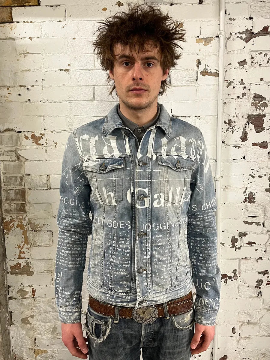 2010s John Galliano Blue Gazette Gothic Script Denim Jacket LFAMdBU 0