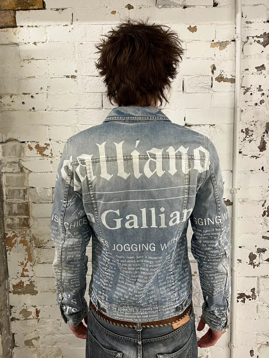 2010s John Galliano Blue Gazette Gothic Script Denim Jacket LFAMdBU 1