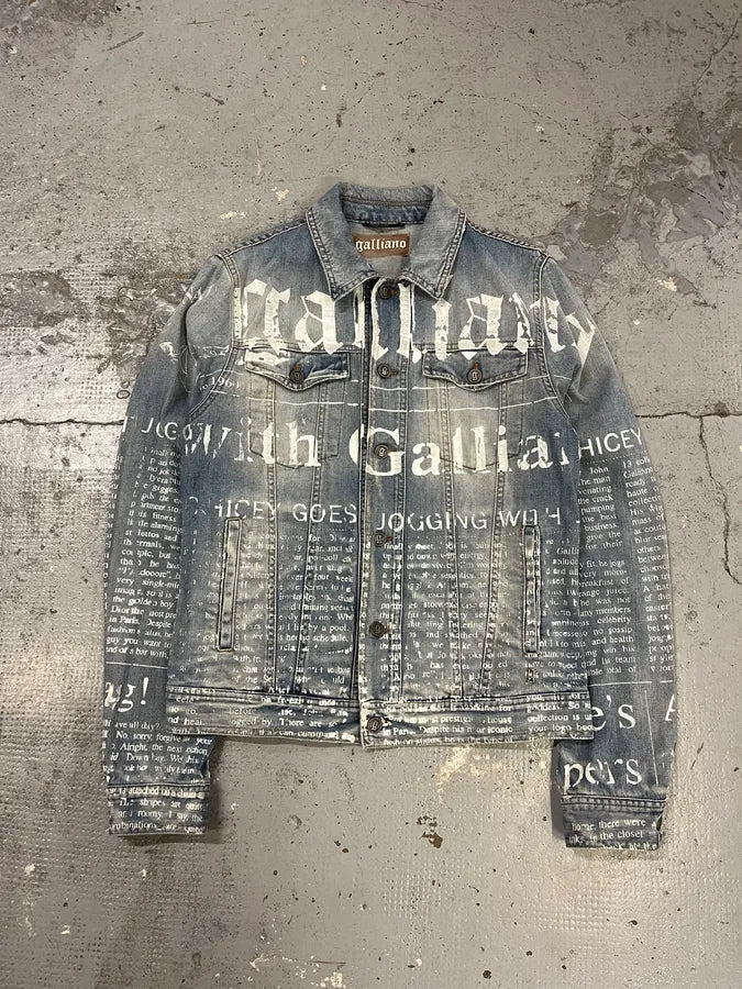 2010s John Galliano Blue Gazette Gothic Script Denim Jacket LFAMdBU 2