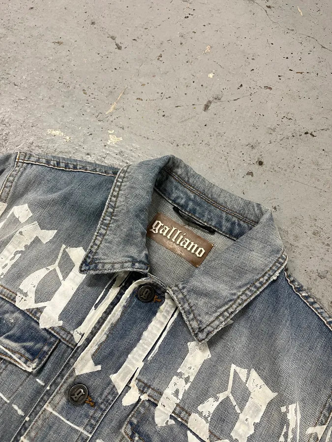 2010s John Galliano Blue Gazette Gothic Script Denim Jacket LFAMdBU 5