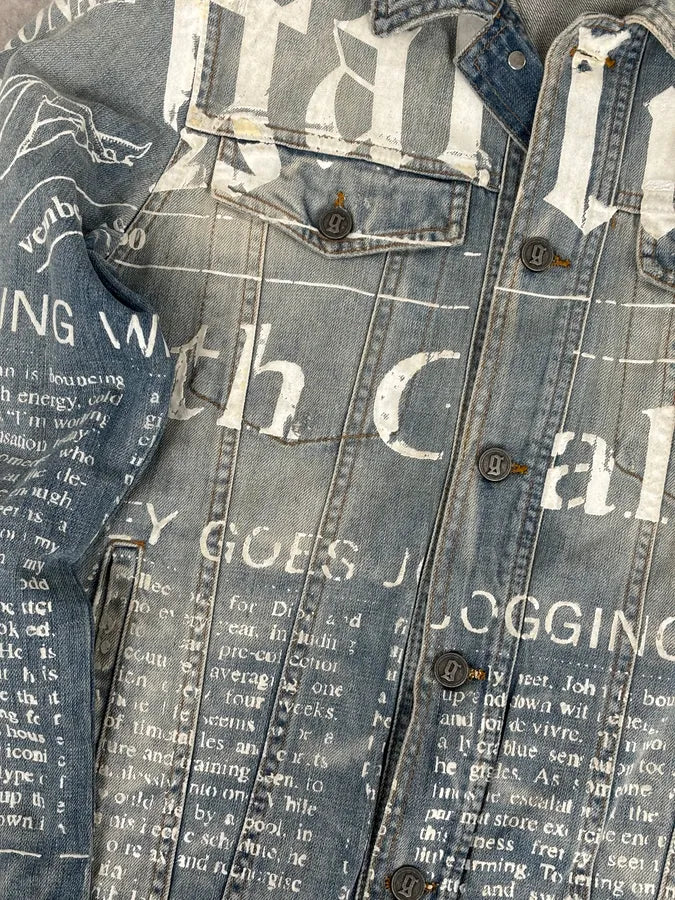 SS2011 John Galliano Blue Gazette Gothic Script Denim Jacket hcAuanE 8