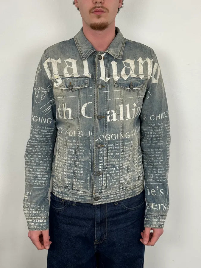 SS2011 John Galliano Blue Gazette Gothic Script Denim Jacket SS2011 John Galliano Blue Gazette Gothic Script Denim Jacket