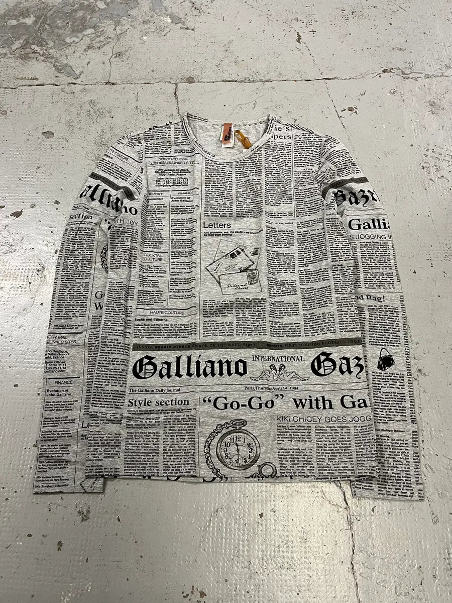 2010s John Galliano Newspaper Gazette Grey Longsleeve T-shirt bYWPLwo 0
