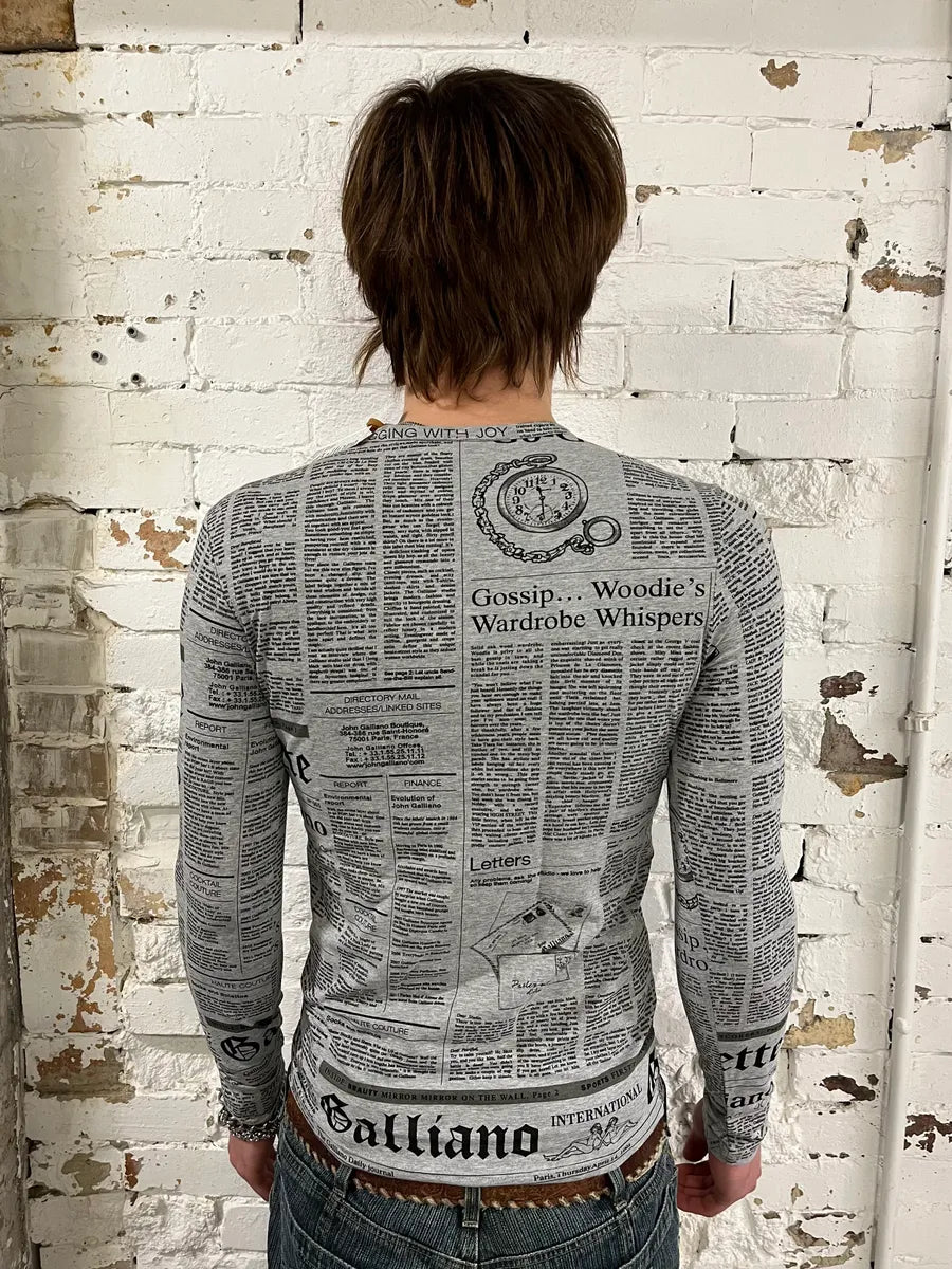 2010s John Galliano Newspaper Gazette Grey Longsleeve T-shirt bYWPLwo 2