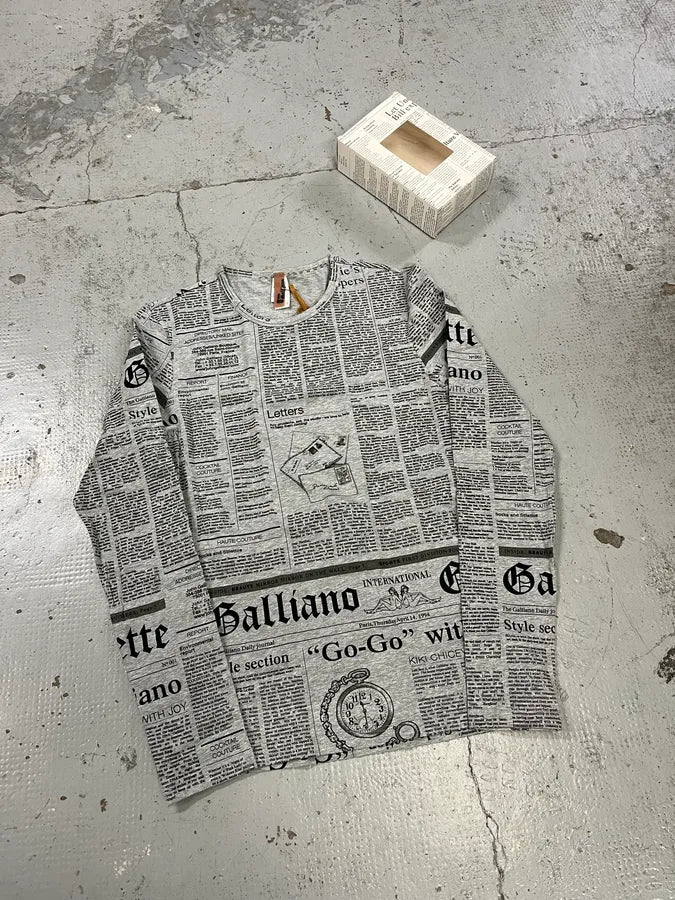 2010s John Galliano Newspaper Gazette Grey Longsleeve T-shirt bYWPLwo 3