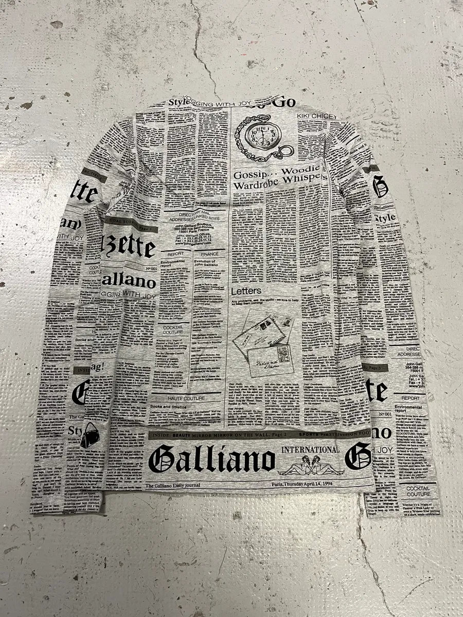 2010s John Galliano Newspaper Gazette Grey Longsleeve T-shirt bYWPLwo 7