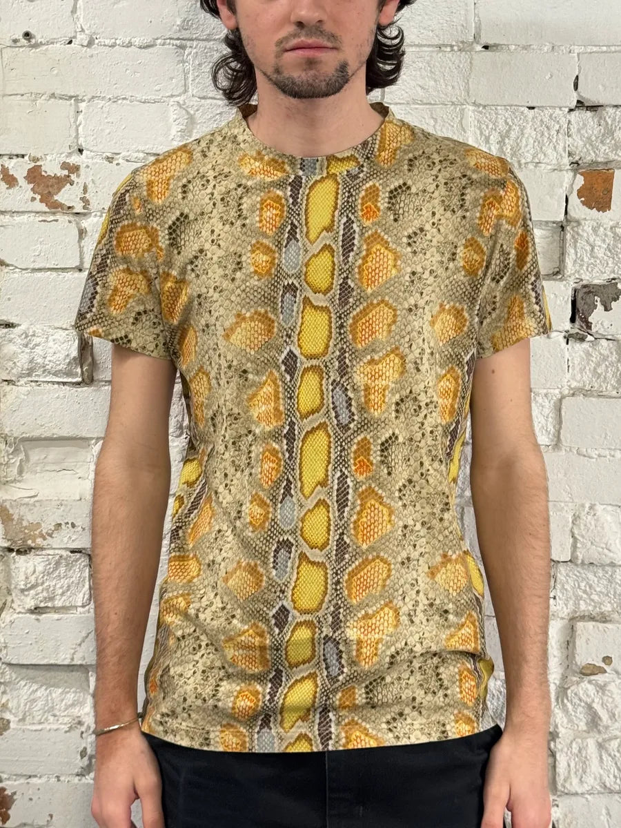 2010s John Galliano Snake Print Beige & Yellow T-Shirt MEnbTIp 1