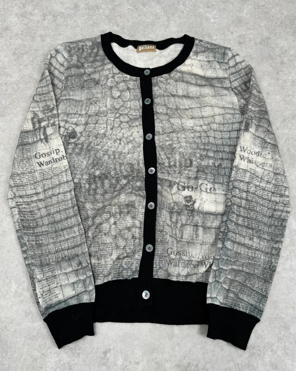 2010s John Galliano Wool White & Grey Newspapers Magazine Cardigan ERYRhss 0