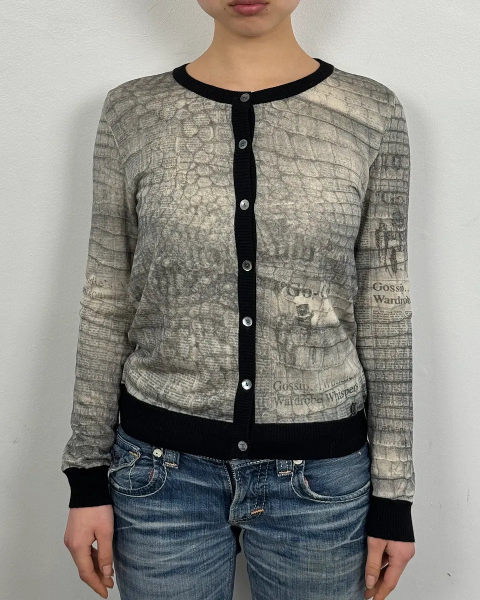 2010s John Galliano Wool White & Grey Newspapers Magazine Cardigan ERYRhss 1