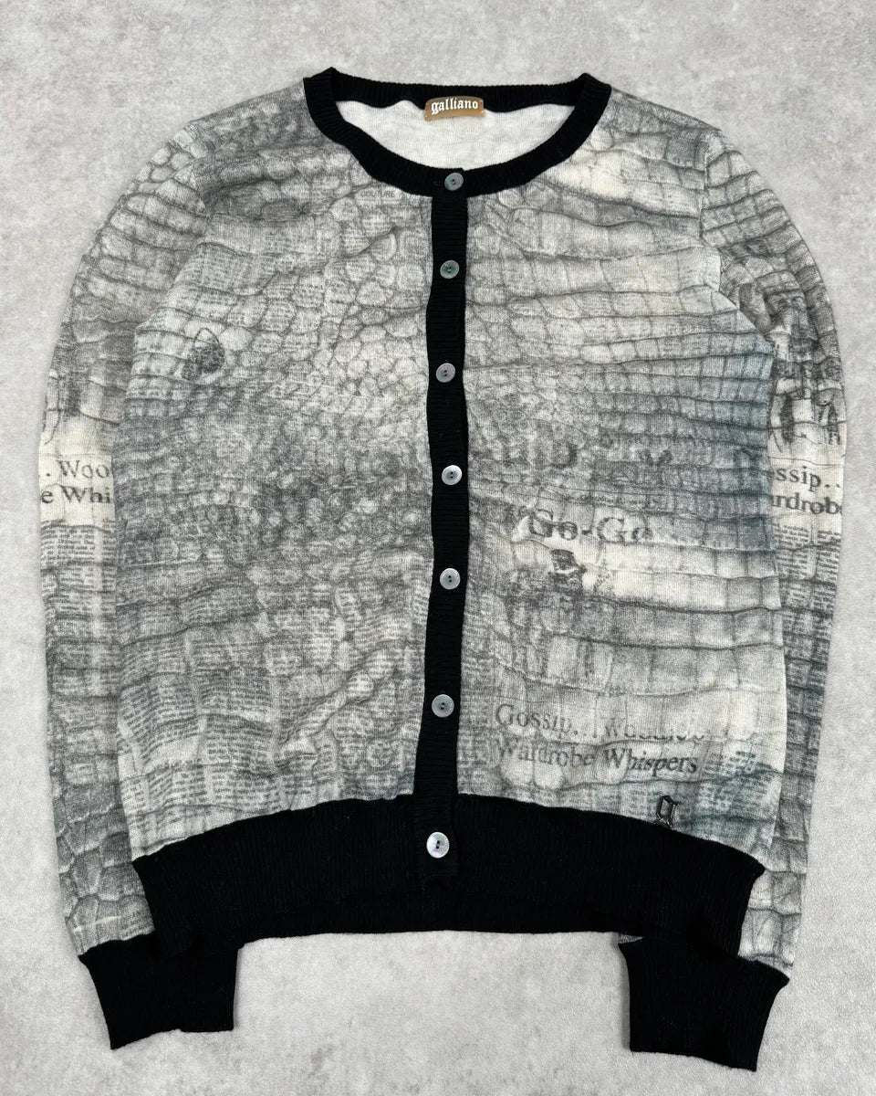 2010s John Galliano Wool White & Grey Newspapers Magazine Cardigan ERYRhss 3