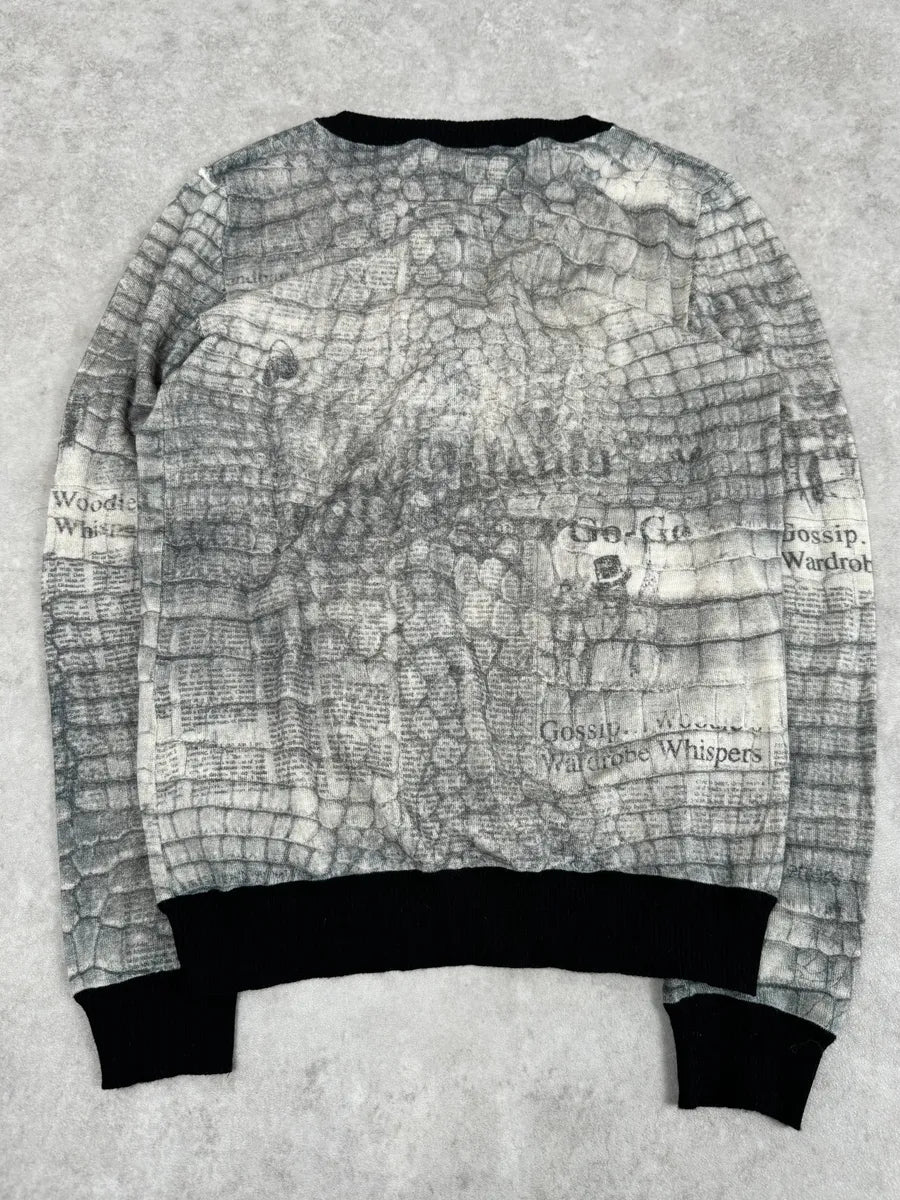 2010s John Galliano Wool White & Grey Newspapers Magazine Cardigan ERYRhss 5