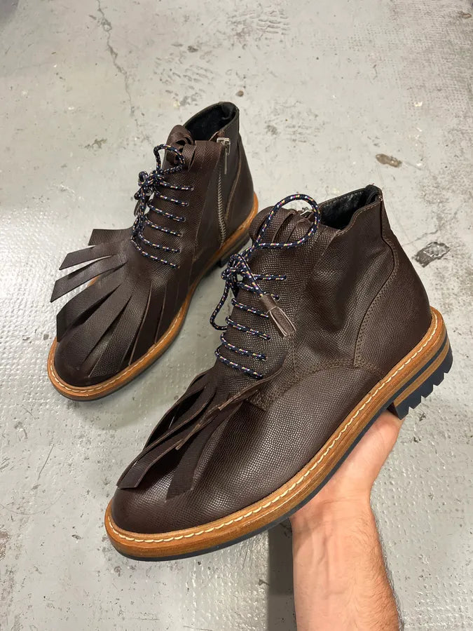 2010s Kris Van Assche Brown Leather Fringe Boots aAjbDKL 0