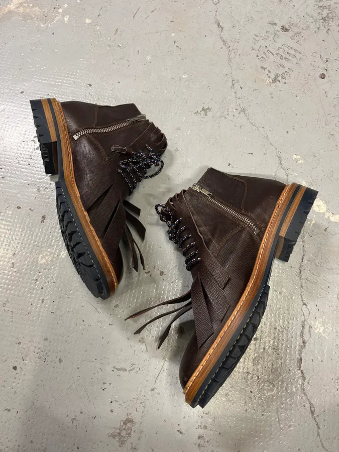 2010s Kris Van Assche Brown Leather Fringe Boots aAjbDKL 1