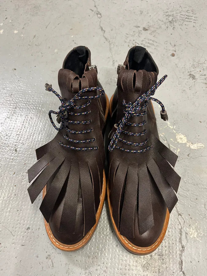 2010s Kris Van Assche Brown Leather Fringe Boots aAjbDKL 3
