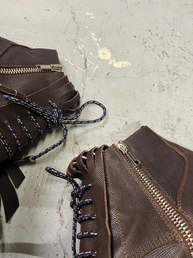 2010s Kris Van Assche Brown Leather Fringe Boots aAjbDKL 4