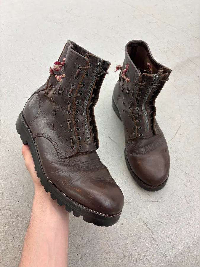 2010s Lanvin Brown Leather Laced Zip Boots ZauwzmW 0