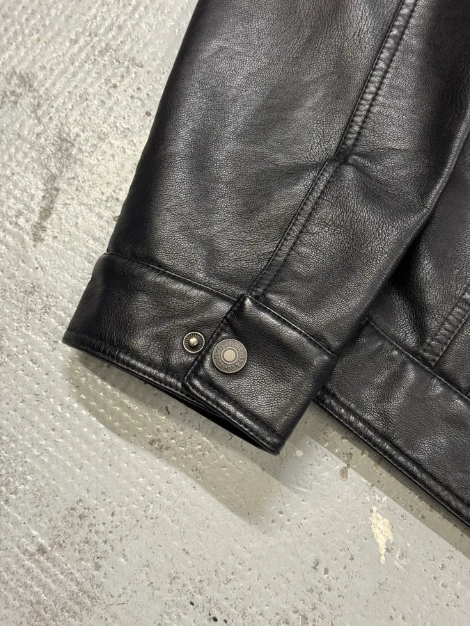 2010s Levi’s Trucker Black Faux Leather Jacket MYxmmvA 6